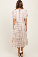 Ivory Plaid Tiered Short Sleeve Dress