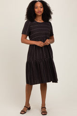 Black Floral Striped Tiered Short Sleeve Dress