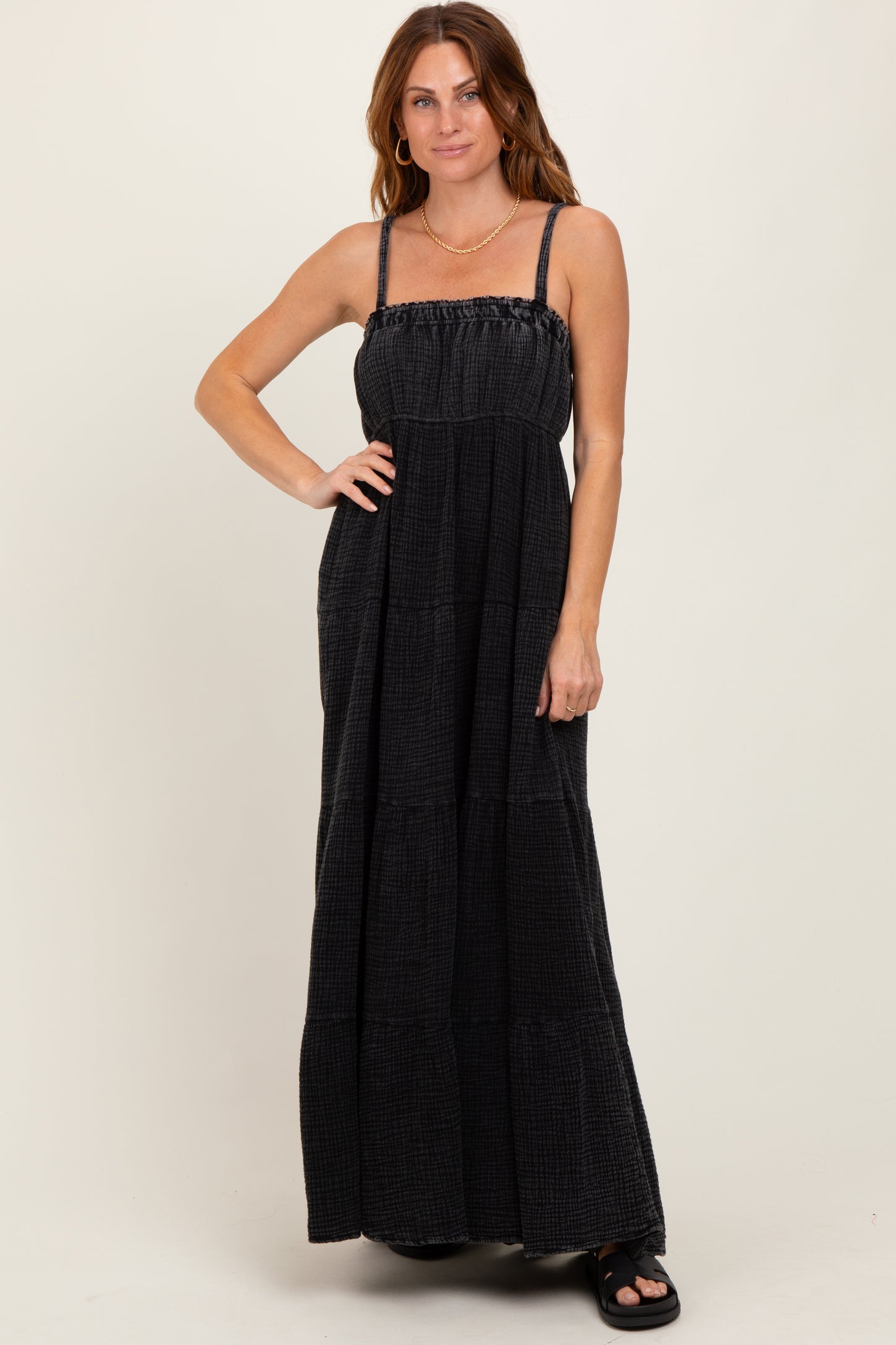 Black Tiered Sleeveless Maxi Dress