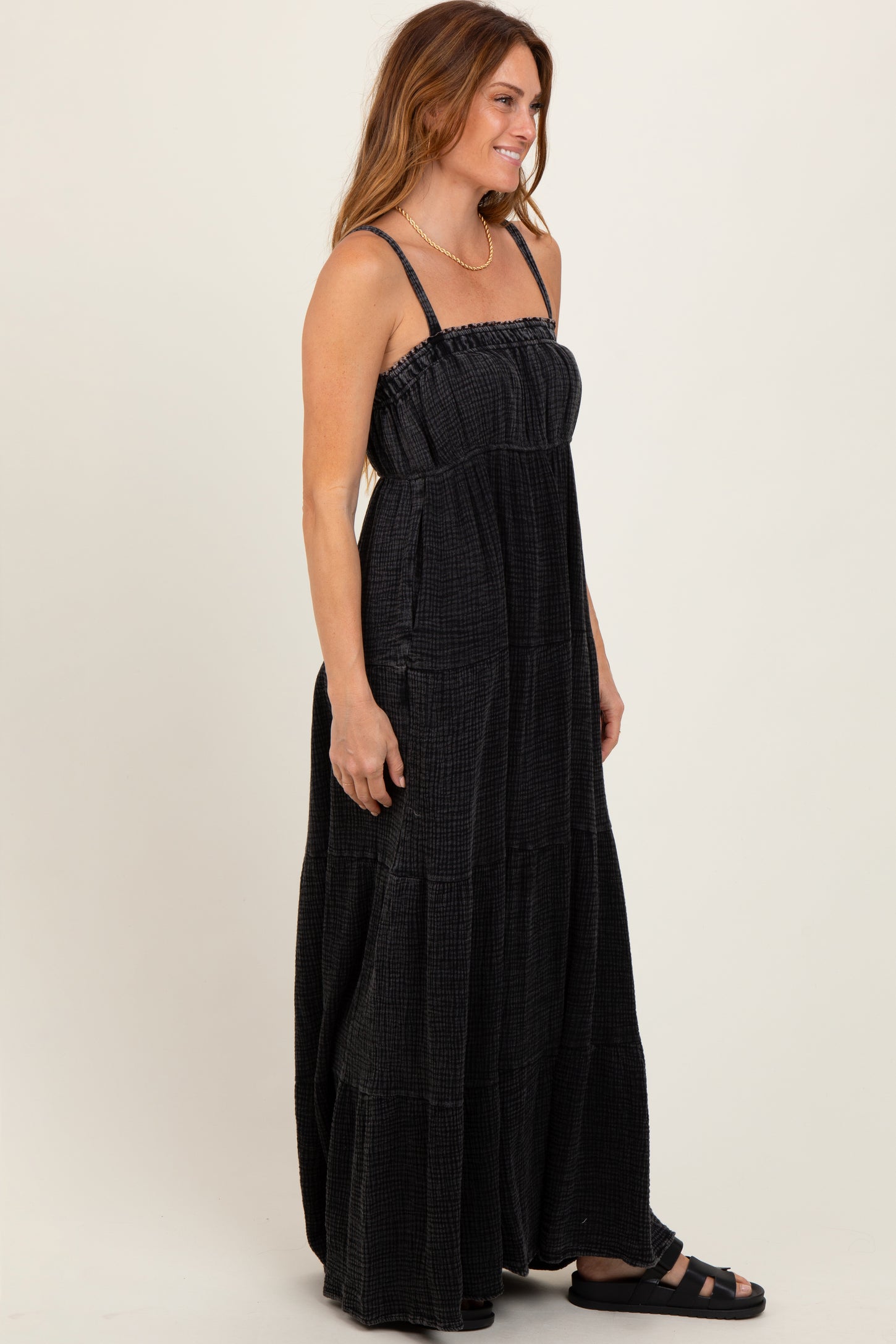 Black Tiered Sleeveless Maxi Dress