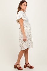 Cream Textured Knit Square Neck Midi Dress