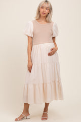 Cream Knit Mixed Tiered Maternity Midi Dress