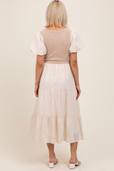 Cream Knit Mixed Tiered Maternity Midi Dress