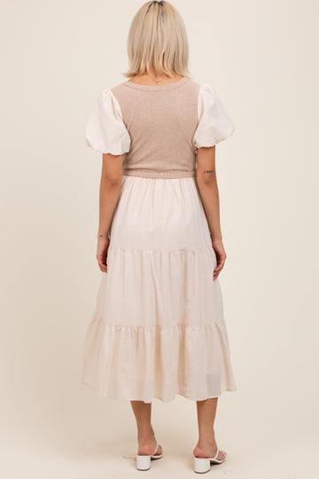 Cream Knit Mixed Tiered Maternity Midi Dress