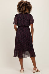 Black Micro Floral Pleated Maternity Midi Dress