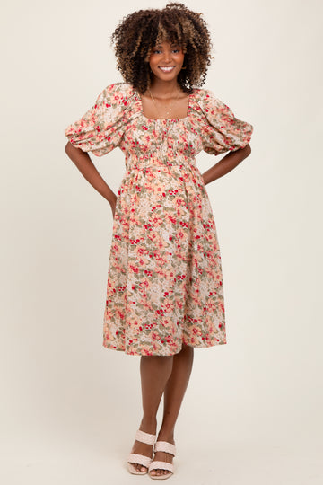 Cream Multi Printed Floral Maternity Maxi Dress