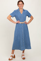 Blue Chambray Button Down Midi Shirt Dress