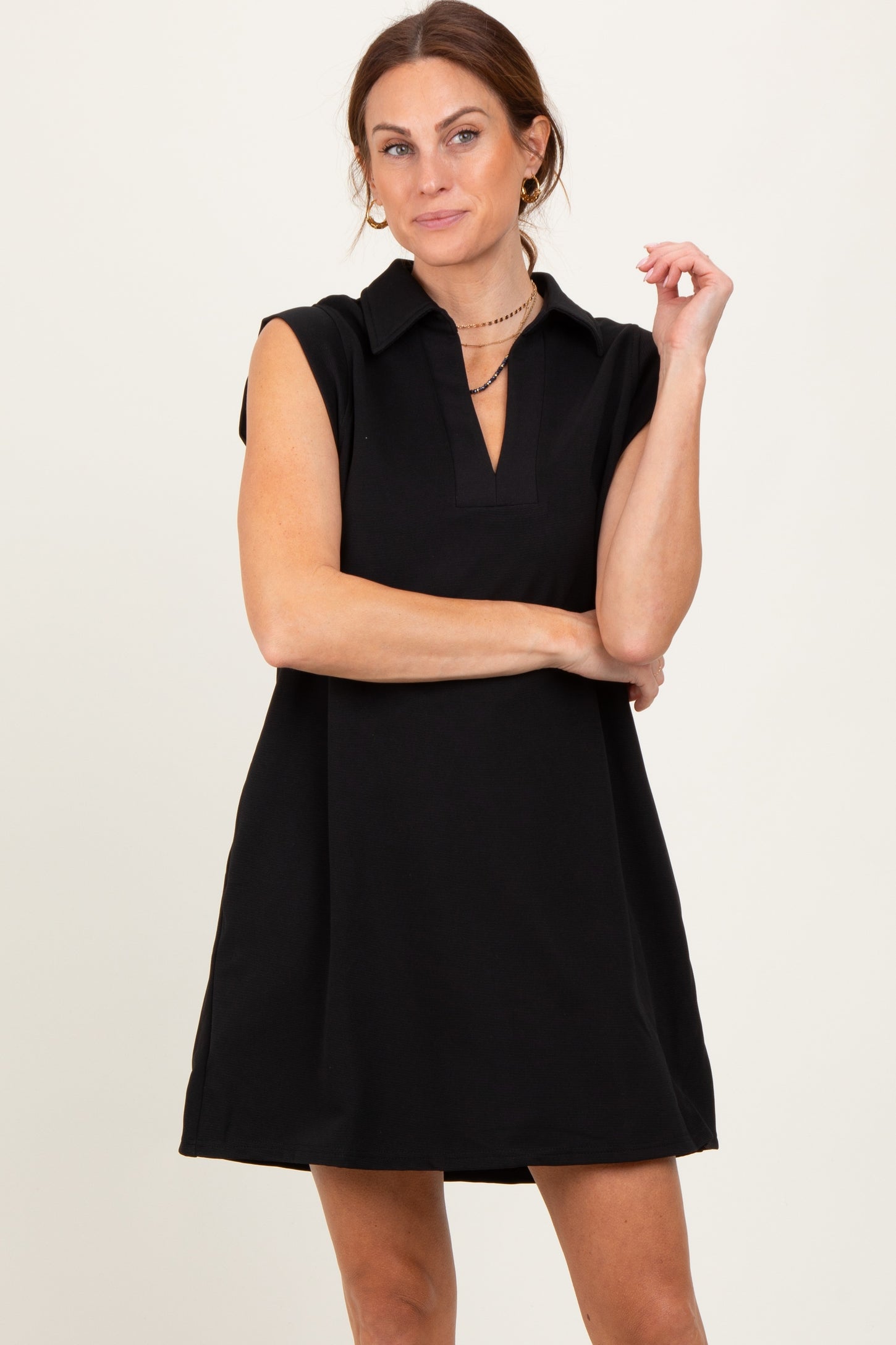 Black Sleeveless Polo Mini Dress