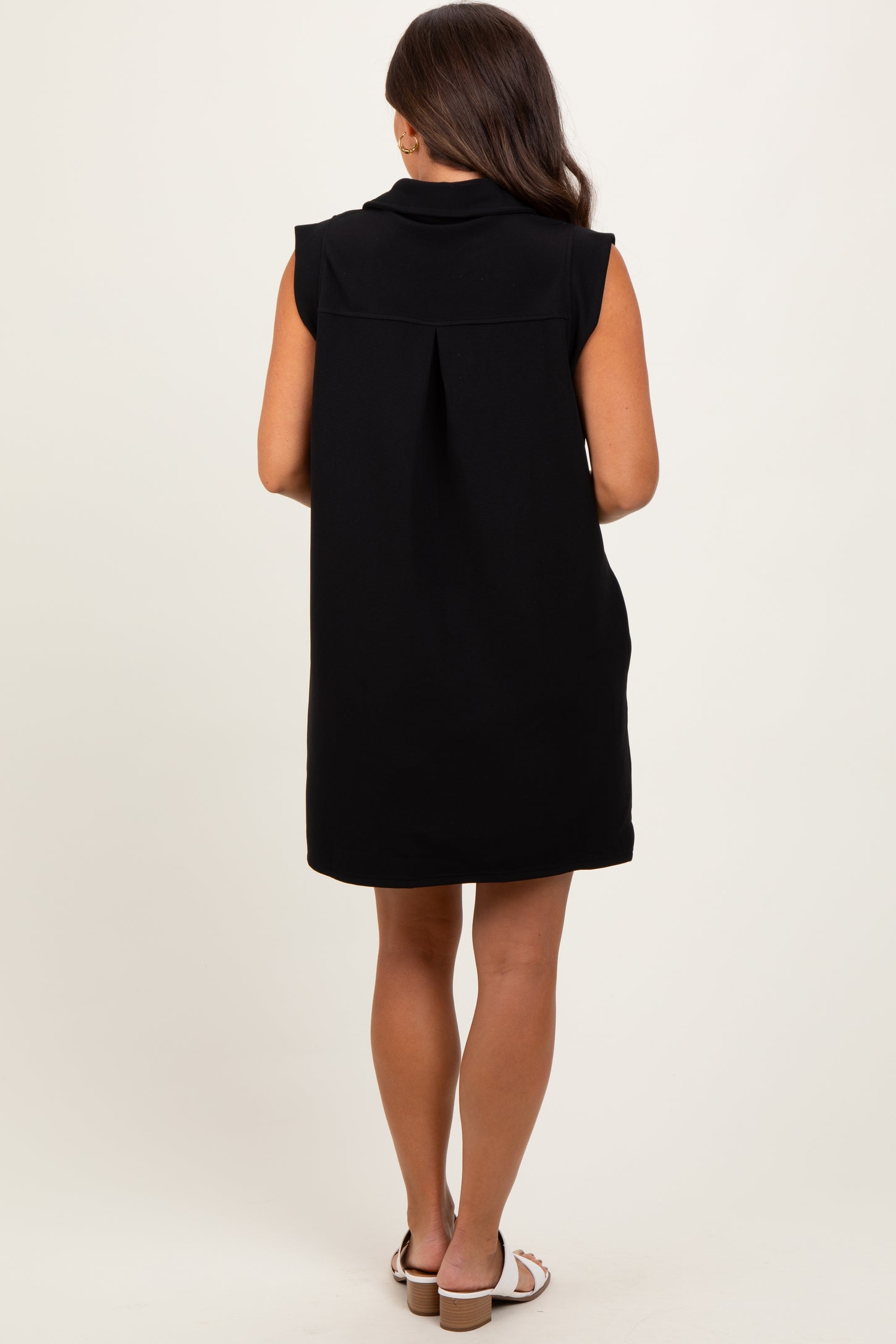 Black Sleeveless Polo Maternity Mini Dress