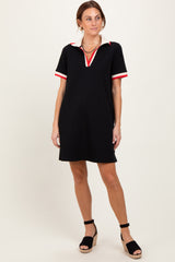 Black Contrast Trim Maternity Mini Polo Dress