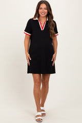 Black Contrast Trim Maternity Mini Polo Dress