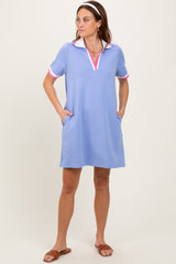 Blue Contrast Trim Mini Polo Dress
