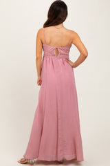 Mauve Crochet Bodice Maxi Dress