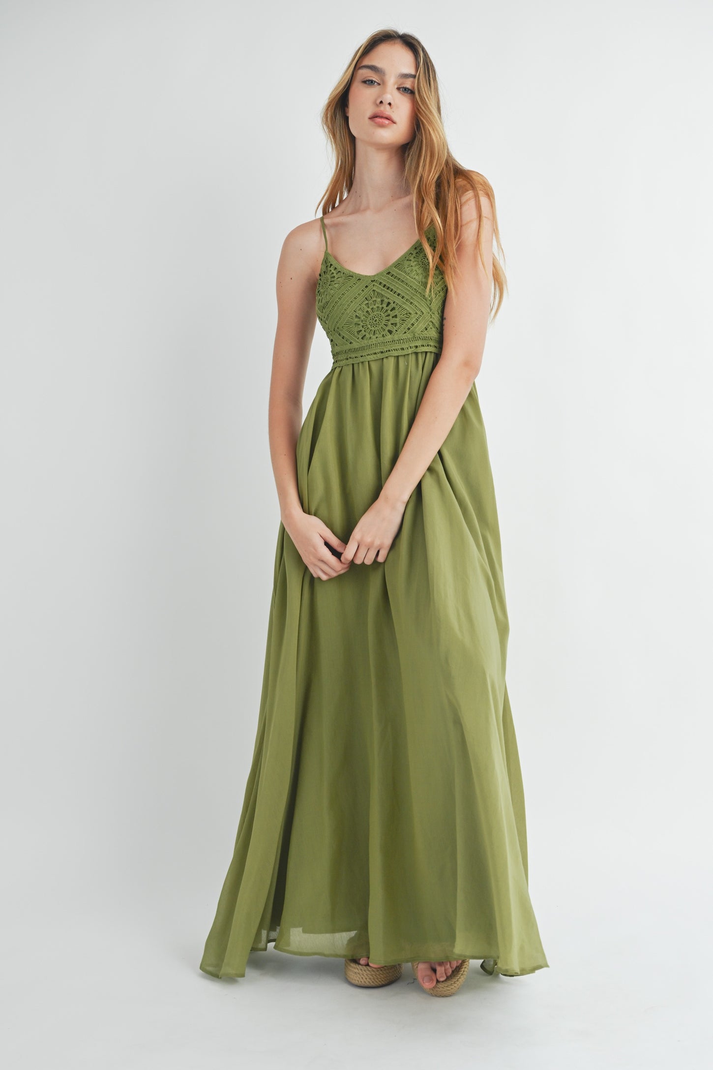 Green Crochet Bodice Maternity Maxi Dress