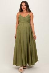 Green Crochet Bodice Maternity Maxi Dress