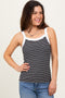 Black Striped Contrast Strap Tank