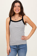 Ivory Striped Contrast Strap Tank