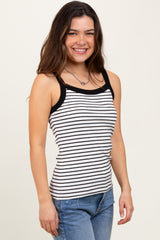 Ivory Striped Contrast Strap Tank