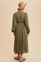 Olive Belted Long Sleeve Maxi Dress