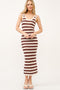 Brown/ Cream Knit Striped Fitted Maxi Dress