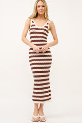 Brown/ Cream Knit Striped Fitted Maternity Maxi Dress