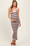 Brown/ Cream Knit Striped Fitted Maternity Maxi Dress