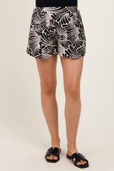 Black Printed Elastic Waist Band Maternity Shorts