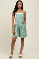 Light Olive Leaf Print Maternity Overall Romper