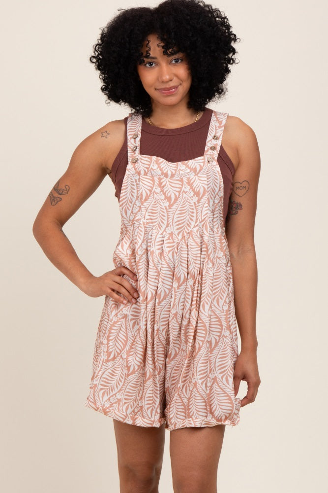Light Taupe Leaf Print Maternity Overall Romper
