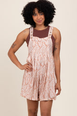 Light Taupe Leaf Print Maternity Overall Romper