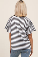 Black Striped Ribbed Relaxed Short Sleeve Maternity Top