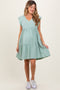 Light Olive Flutter Sleeve Tiered Maternity Dress