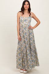 White Floral Tie Back Cutout Maxi Dress