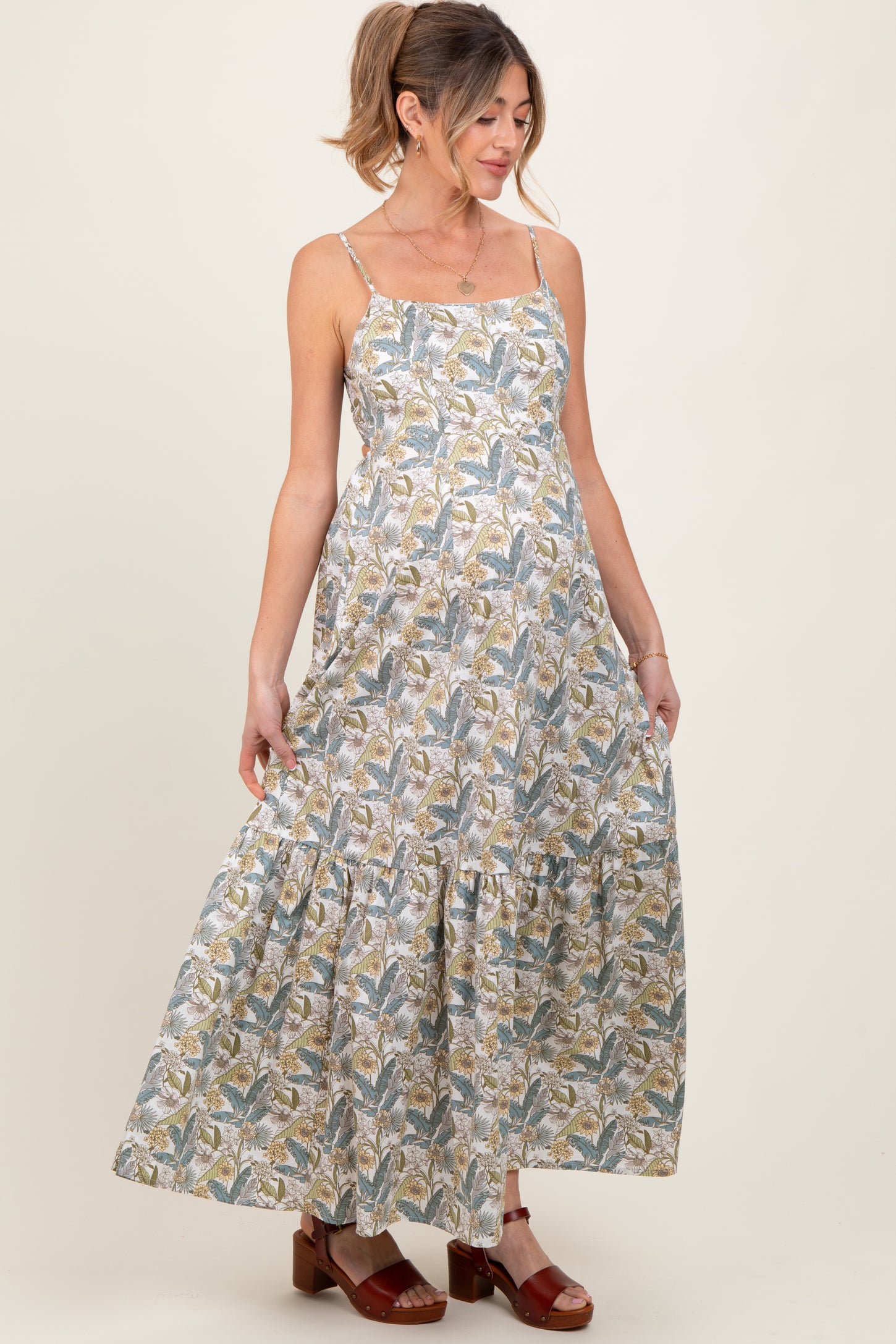 White Floral Tie Back Cutout Maternity Maxi Dress