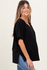 Black Oversized V-Neck Side Slit Maternity Tee