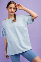 Light Blue Oversized V-Neck Side Slit Maternity Tee