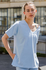 Light Blue Oversized V-Neck Side Slit Tee