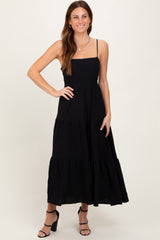 Black Tiered Cutout Tie Back Midi Dress