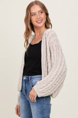 Beige Cable Knit Open Cardigan
