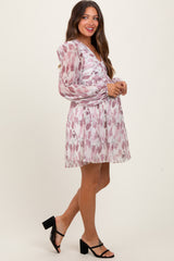 Cream Floral Chiffon Plisse Maternity Mini Dress