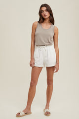 Taupe Knit Piping Detail Sleeveless Top