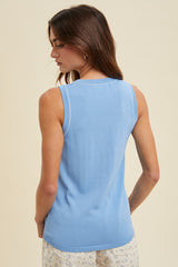 Blue Knit Piping Detail Sleeveless Top