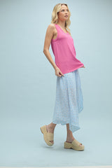 Fuchsia Knit Piping Detail Sleeveless Top