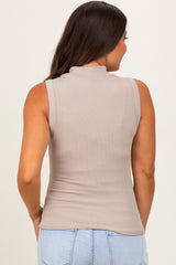 Beige Knit Mock Neck Sleeveless Maternity Top