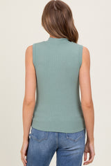Light Olive Knit Mock Neck Sleeveless Top