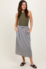 Heather Grey Terry Drawstring Maternity Midi Skirt