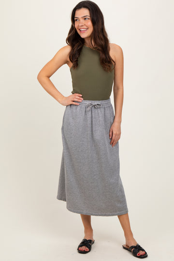 Heather Grey Terry Drawstring Midi Skirt