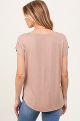 Taupe Dolman Sleeve Round Neck Maternity Top