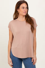 Taupe Dolman Sleeve Round Neck Maternity Top