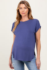 Navy Dolman Sleeve Round Neck Maternity Top
